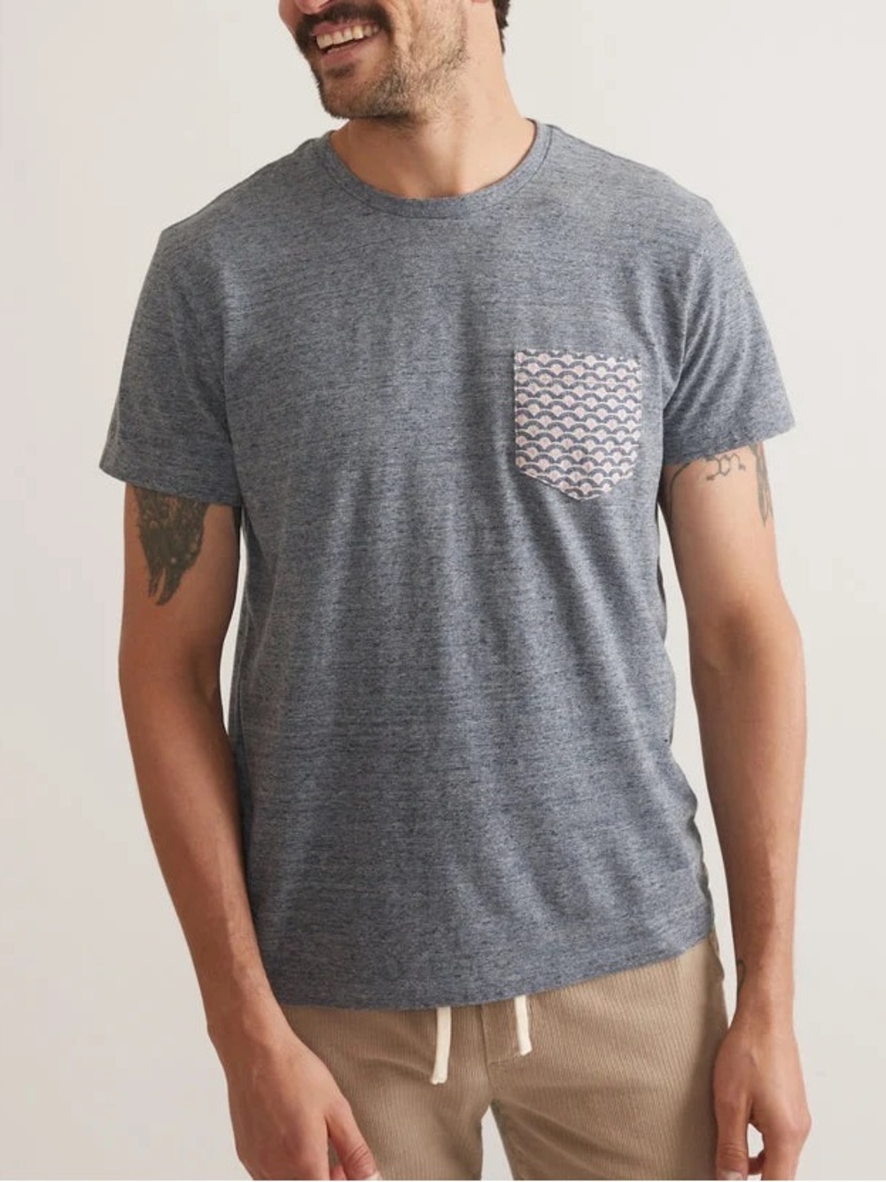 Marine Layer Denim Neps Signature Pocket T-Shirt Pattern Contrast Soft Relaxed L